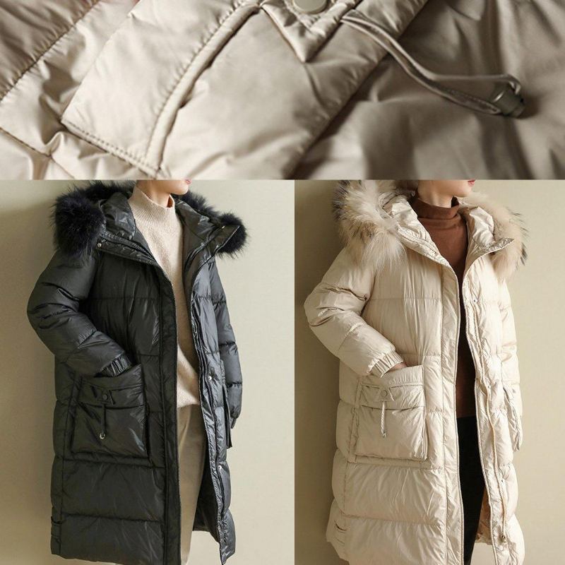 Manteau D'hiver Chaud Beige Décontracté Veste Surdimensionnée À Capuche Avec Col En Fausse Fourrure Nouveaux Vêtements D'extérieur - Doudounes femmes