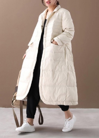 Manteau D'hiver Chaud Blanc Pour Femme Grande Taille Poches Crantées Vêtements D'extérieur