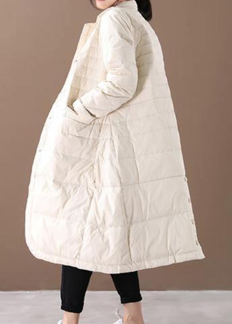 Manteau D'hiver Chaud Blanc Pour Femme Grande Taille Poches Crantées Vêtements D'extérieur - Doudounes femmes