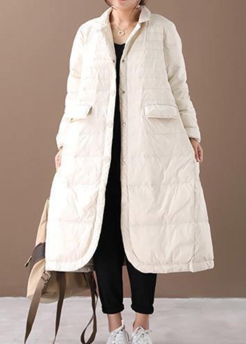 Manteau D'hiver Chaud Blanc Pour Femme Grande Taille Poches Crantées Vêtements D'extérieur - Doudounes femmes