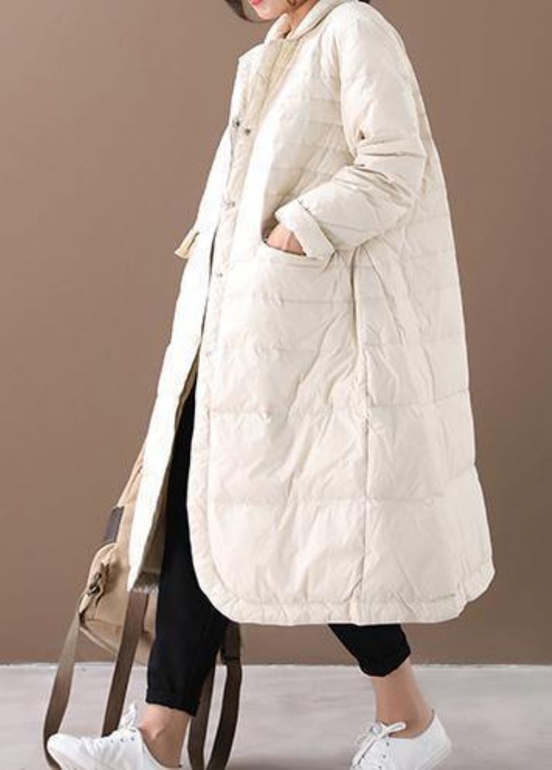 Manteau D'hiver Chaud Blanc Pour Femme Grande Taille Poches Crantées Vêtements D'extérieur - Doudounes femmes