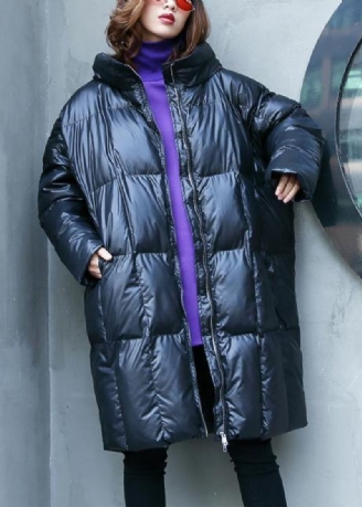 Manteau D'hiver Chaud Décontracté Grande Taille Pardessus Noir À Capuche Et Fermeture Éclair