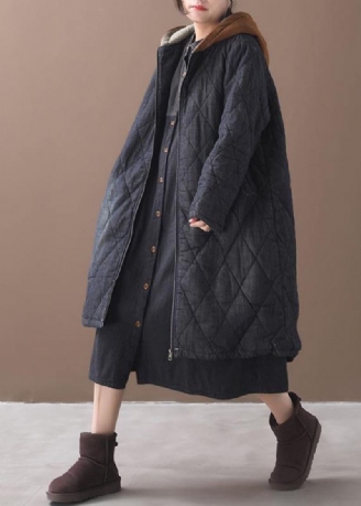 Manteau D'hiver Chaud Élégant Grande Taille À Capuche Vêtements D'extérieur Broderie Noire Tenue Décontractée