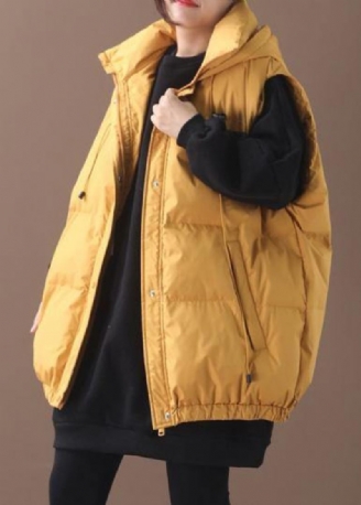 Manteau D'hiver Chaud Élégant De Grande Taille Tenue Décontractée À Capuche Jaune Sans Manches