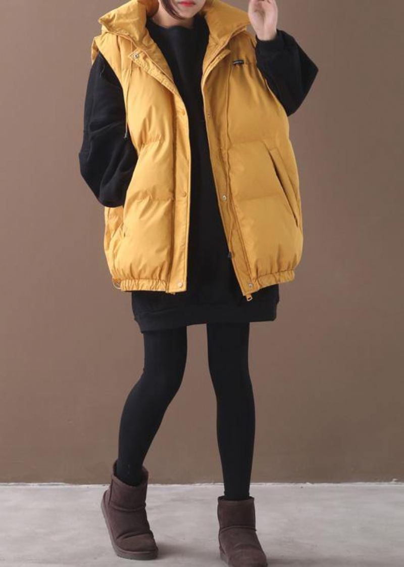 Manteau D'hiver Chaud Élégant De Grande Taille Tenue Décontractée À Capuche Jaune Sans Manches - Bleu