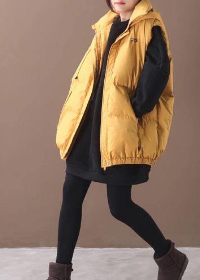 Manteau D'hiver Chaud Élégant De Grande Taille Tenue Décontractée À Capuche Jaune Sans Manches - Bleu