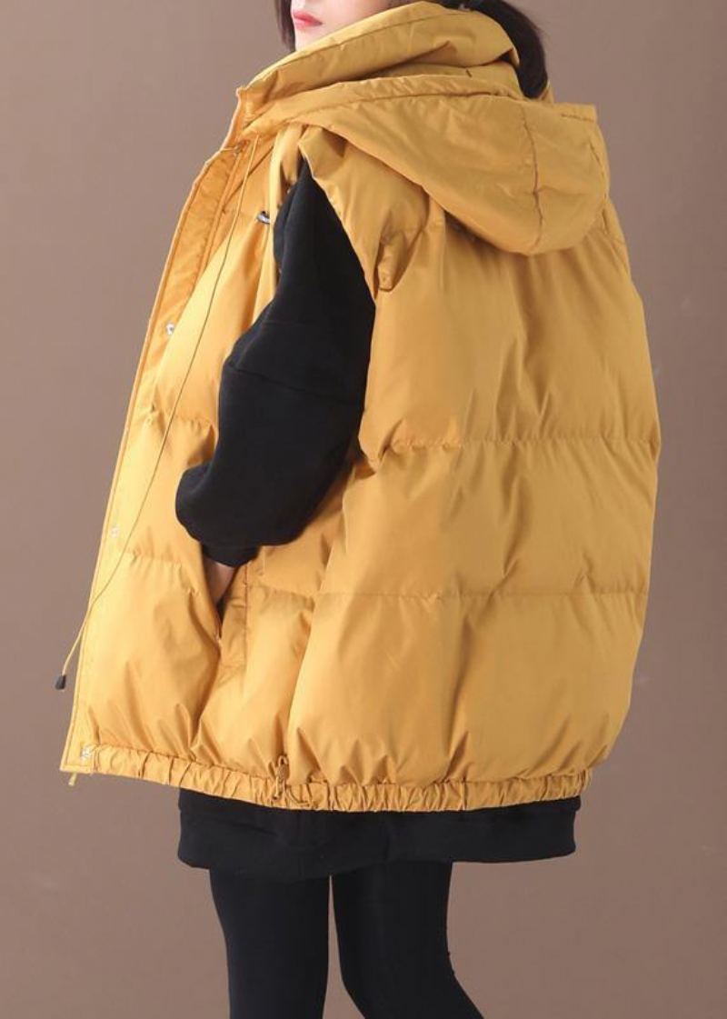 Manteau D'hiver Chaud Élégant De Grande Taille Tenue Décontractée À Capuche Jaune Sans Manches - Bleu