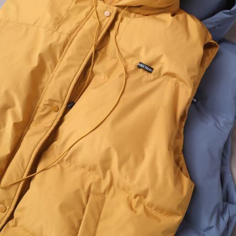 Manteau D'hiver Chaud Élégant De Grande Taille Tenue Décontractée À Capuche Jaune Sans Manches - Bleu