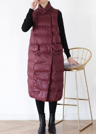 Manteau D'hiver Chaud Épais De Grande Taille Col Montant Manteaux Bordeaux Parkas Sans Manches Pour Femmes