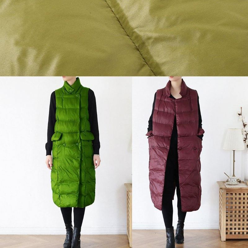 Manteau D'hiver Chaud Épais De Grande Taille Col Montant Manteaux Bordeaux Parkas Sans Manches Pour Femmes - Jaune Vert