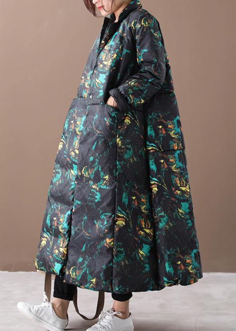 Manteau D'hiver Chaud À Fleurs Surdimensionné Col Montant Grand Ourlet Manteaux En Duvet D'oie - Doudounes femmes