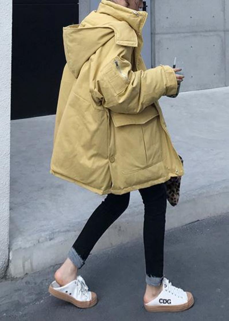 Manteau D'hiver Chaud Grande Taille Manteaux Ouverts Sur Le Côté Parkas À Capuche Jaune Pour Femmes - Bleu Foncé