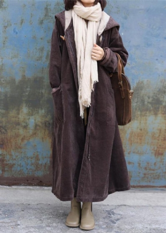 Manteau D'hiver Chaud Grande Taille Vêtements D'extérieur Zippés À Capuche Chocolat