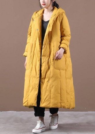 Manteau D'hiver Chaud Jaune Vêtements Grande Taille Doudoune À Capuche Grandes Poches Manteaux Élégants