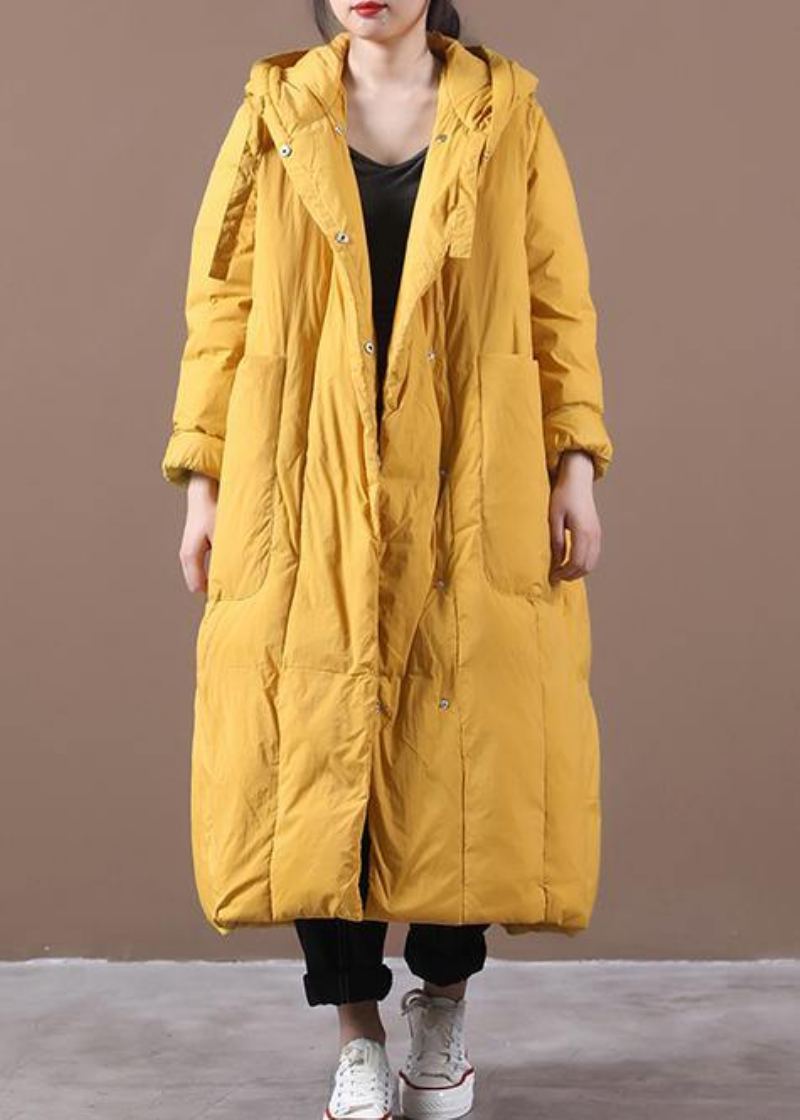 Manteau D'hiver Chaud Jaune Vêtements Grande Taille Doudoune À Capuche Grandes Poches Manteaux Élégants - Doudounes femmes