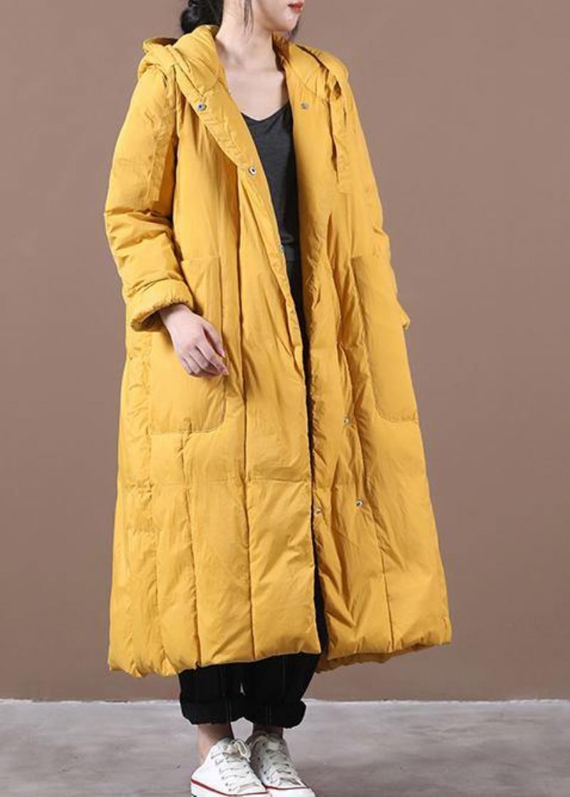 Manteau D'hiver Chaud Jaune Vêtements Grande Taille Doudoune À Capuche Grandes Poches Manteaux Élégants - Doudounes femmes