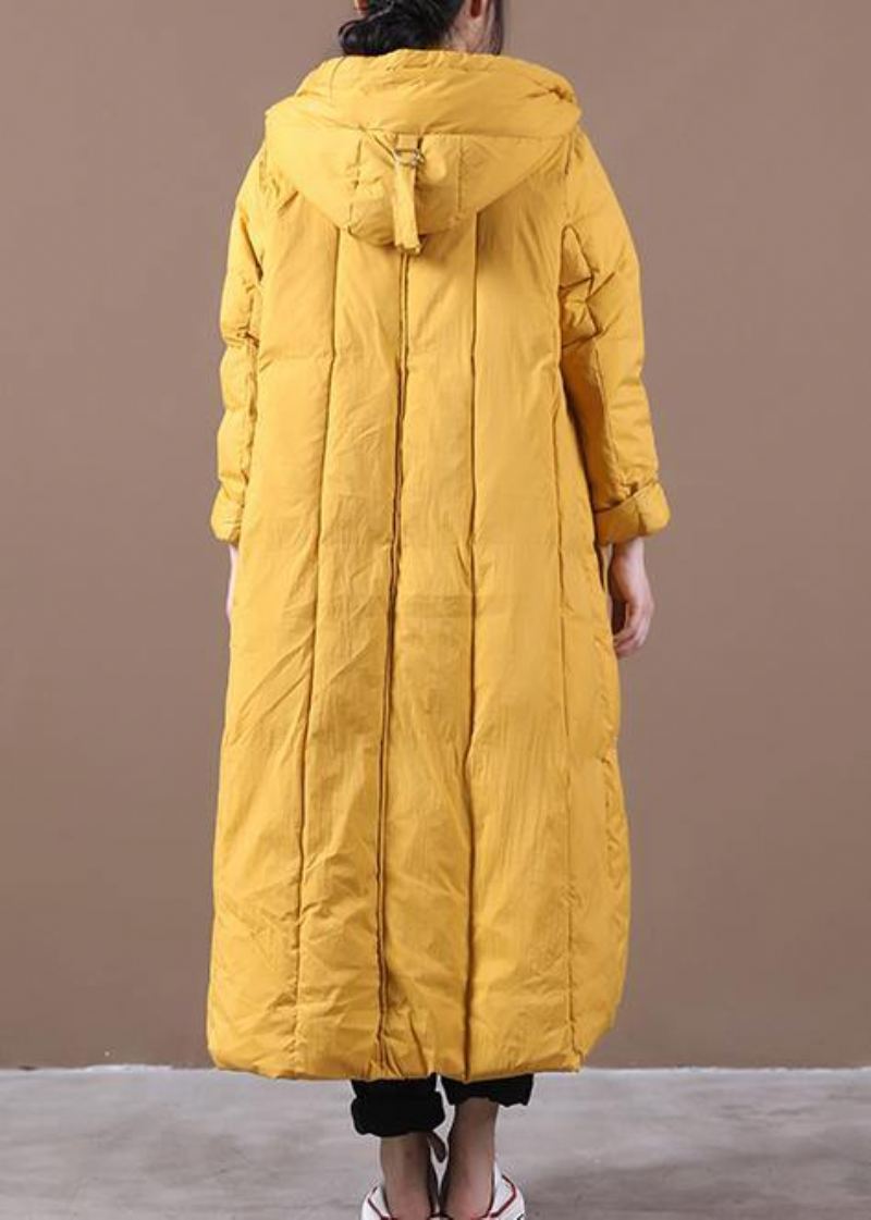 Manteau D'hiver Chaud Jaune Vêtements Grande Taille Doudoune À Capuche Grandes Poches Manteaux Élégants - Doudounes femmes