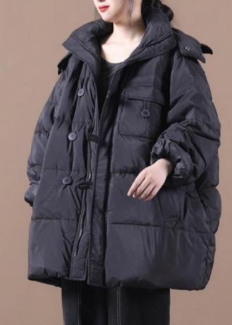 Manteau D'hiver Chaud Noir Pour Femme Doudoune Grande Taille À Capuche Avec Fermeture Éclair