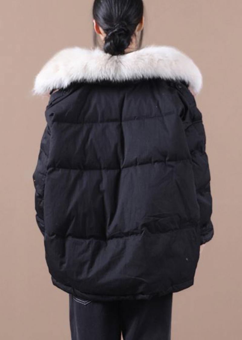 Manteau D'hiver Chaud Noir Pour Femme Parka Grande Taille Avec Col En Fausse Fourrure Manteaux Élégants Cordon De Serrage - Noir