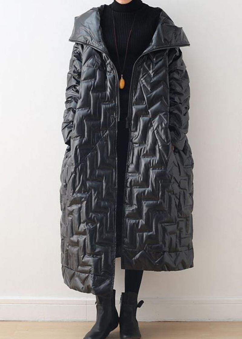 Manteau D'hiver Chaud Noir De Luxe Doudoune À Capuche Grande Taille Brillant Nouveaux Manteaux - Argent