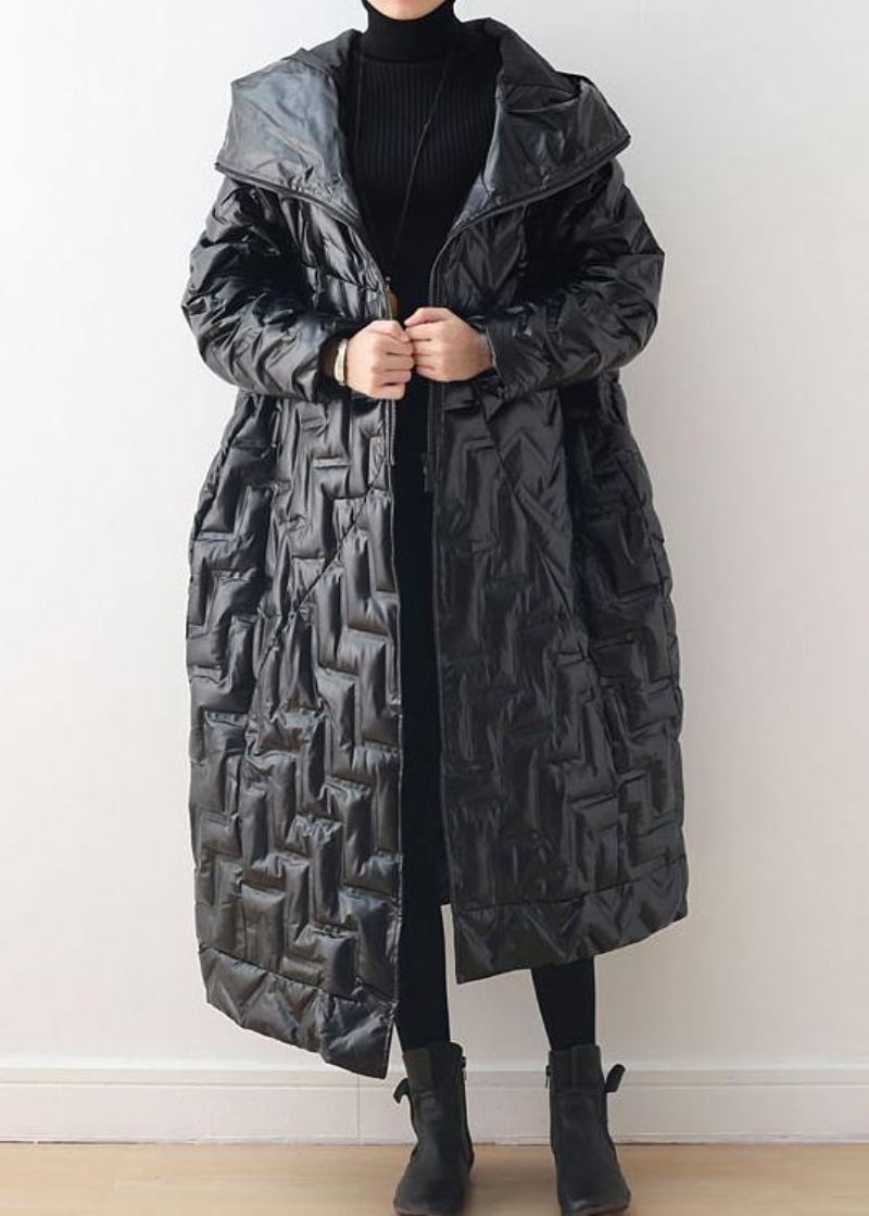 Manteau D'hiver Chaud Noir De Luxe Doudoune À Capuche Grande Taille Brillant Nouveaux Manteaux - Argent