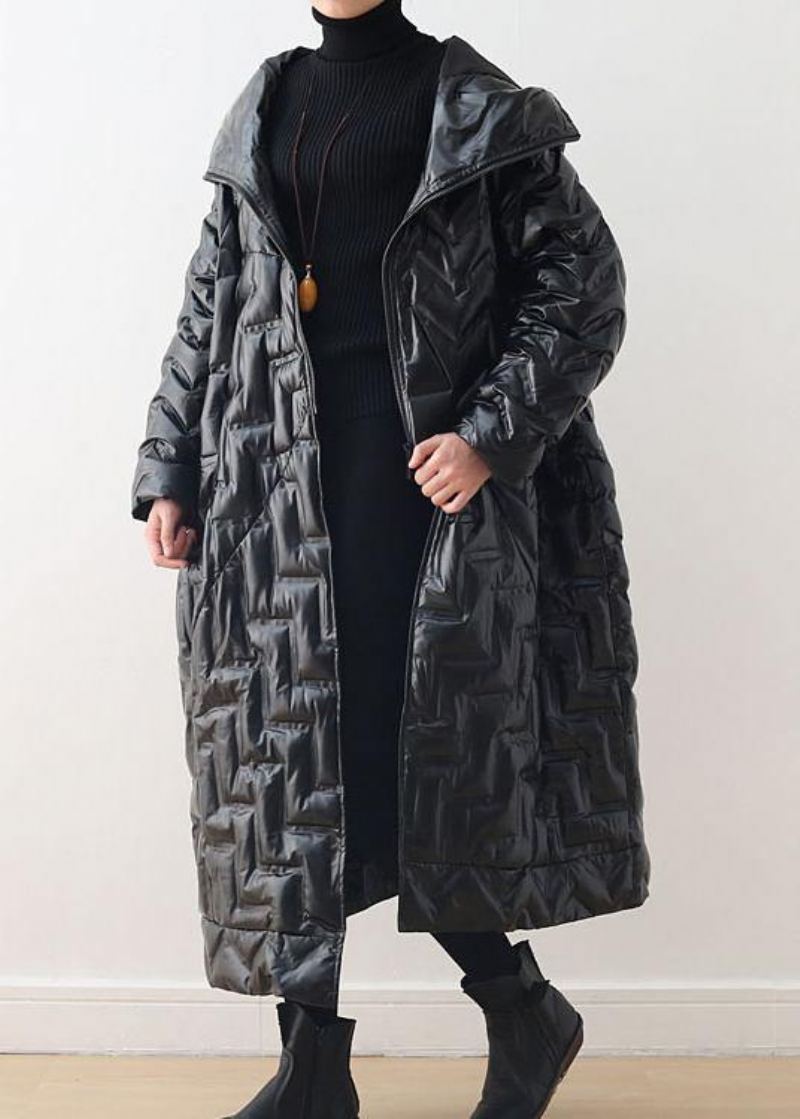 Manteau D'hiver Chaud Noir De Luxe Doudoune À Capuche Grande Taille Brillant Nouveaux Manteaux - Argent