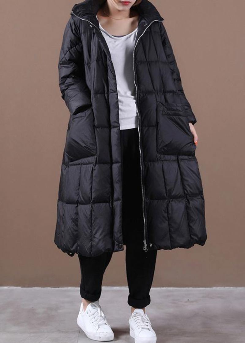 Manteau D'hiver Chaud Noir De Luxe Parka Grande Taille Pour Femme Manteaux À Capuche Et Fermeture Éclair