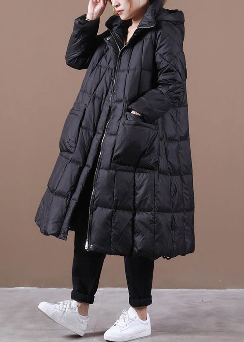 Manteau D'hiver Chaud Noir De Luxe Parka Grande Taille Pour Femme Manteaux À Capuche Et Fermeture Éclair - Doudounes femmes