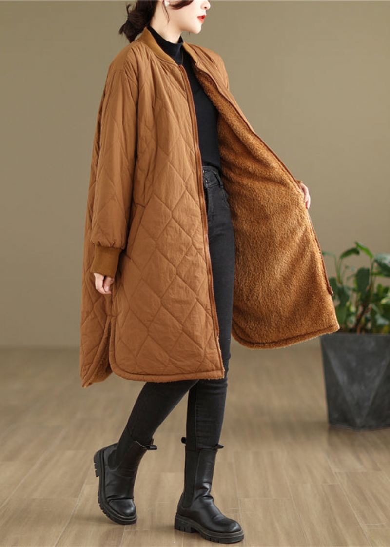 Manteau D'hiver Chaud En Polaire Pour Femme Avec Poches Kaki De Grande Taille Zippées