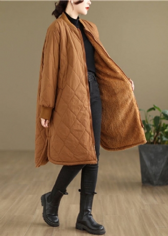 Manteau D'hiver Chaud En Polaire Pour Femme Avec Poches Kaki De Grande Taille Zippées