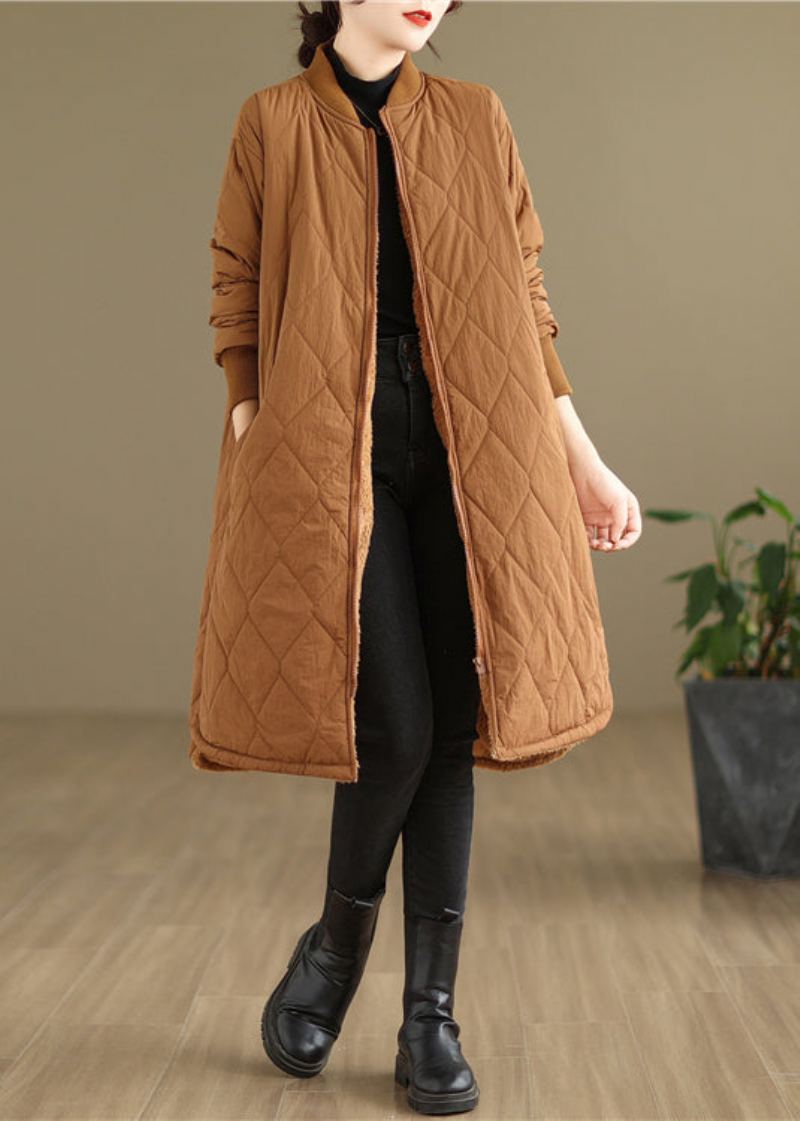 Manteau D'hiver Chaud En Polaire Pour Femme Avec Poches Kaki De Grande Taille Zippées - Doudounes femmes