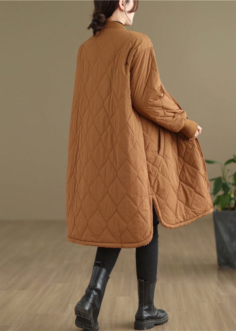 Manteau D'hiver Chaud En Polaire Pour Femme Avec Poches Kaki De Grande Taille Zippées - Doudounes femmes