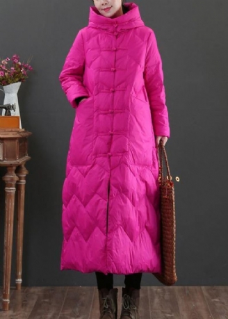 Manteau D'hiver Chaud Rose Décontracté Parka Ample À Capuche Avec Boutons Chinois Vêtements D'extérieur Chauds