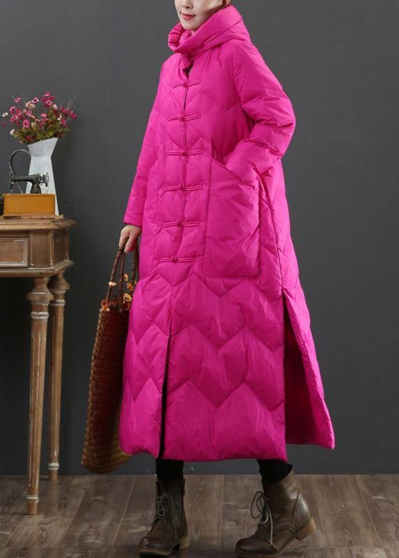 Manteau D'hiver Chaud Rose Décontracté Parka Ample À Capuche Avec Boutons Chinois Vêtements D'extérieur Chauds - Rose