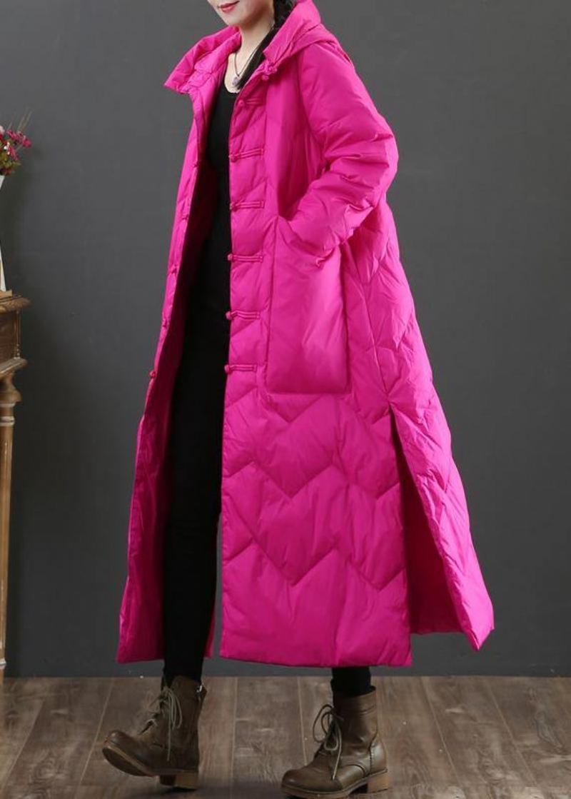 Manteau D'hiver Chaud Rose Décontracté Parka Ample À Capuche Avec Boutons Chinois Vêtements D'extérieur Chauds - Rose