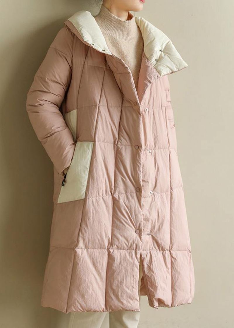 Manteau D'hiver Chaud Rose Pour Femme Grande Taille Vêtements Patchwork Parka À Col Montant Manteaux Fins