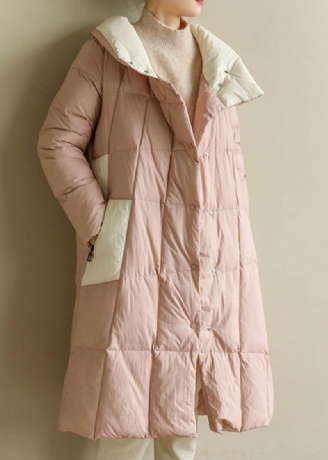 Manteau D'hiver Chaud Rose Pour Femme Grande Taille Vêtements Patchwork Parka À Col Montant Manteaux Fins