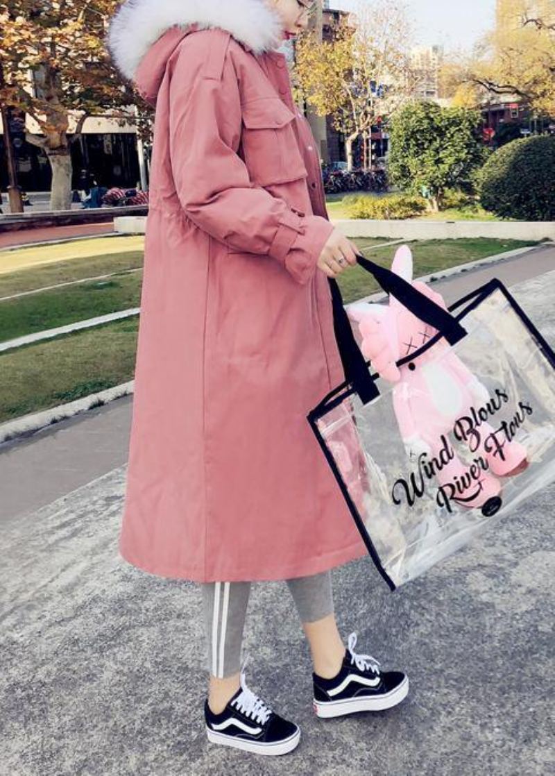 Manteau D'hiver Chaud Rose Fin Parka Grande Taille À Capuche Manches Évasées Pardessus Pour Femme - Doudounes femmes