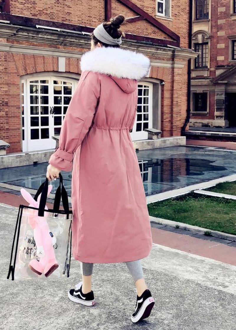 Manteau D'hiver Chaud Rose Fin Parka Grande Taille À Capuche Manches Évasées Pardessus Pour Femme - Doudounes femmes