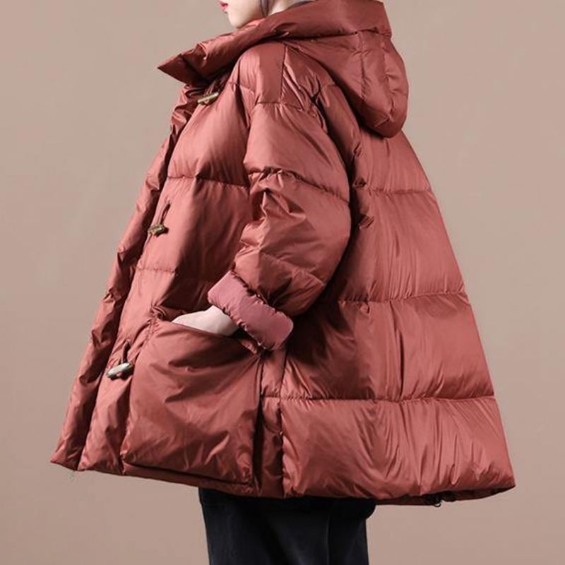 Manteau D'hiver Chaud Rouge Élégant Parka Ample Pour Femme Avec Poches À Capuche Pardessus - Doudounes femmes