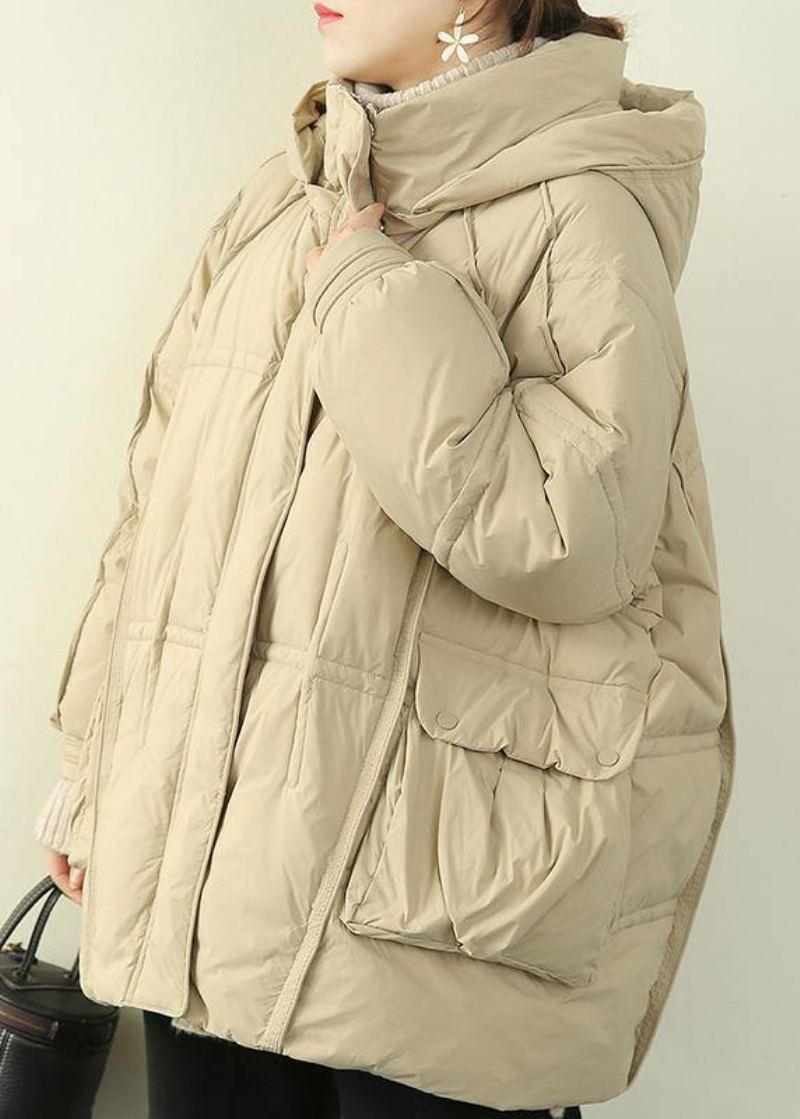 Manteau D'hiver Chaud Surdimensionné À Col Montant Beige À Capuche Vêtements D'extérieur 2024