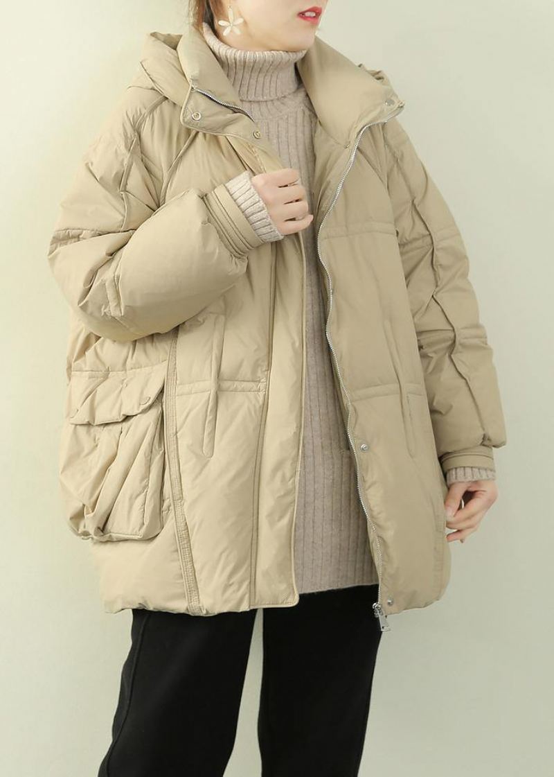 Manteau D'hiver Chaud Surdimensionné À Col Montant Beige À Capuche Vêtements D'extérieur 2024 - Beige