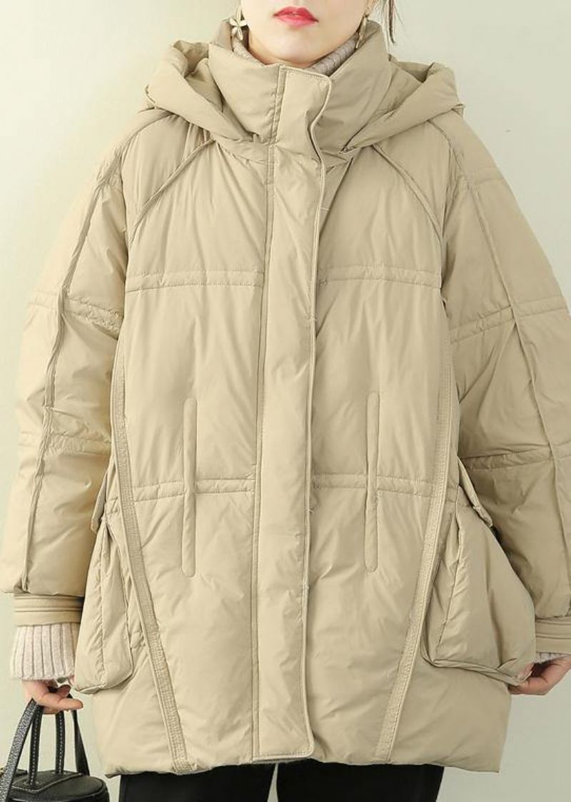 Manteau D'hiver Chaud Surdimensionné À Col Montant Beige À Capuche Vêtements D'extérieur 2024 - Beige