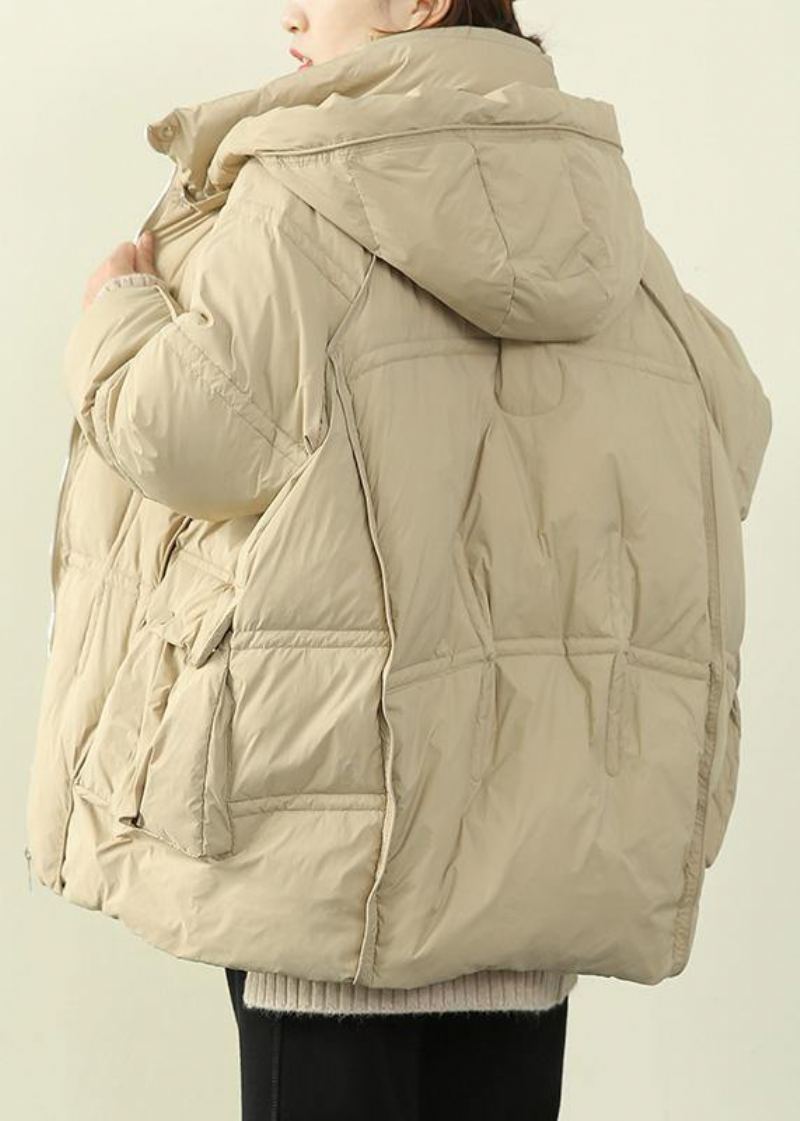 Manteau D'hiver Chaud Surdimensionné À Col Montant Beige À Capuche Vêtements D'extérieur 2024 - Beige