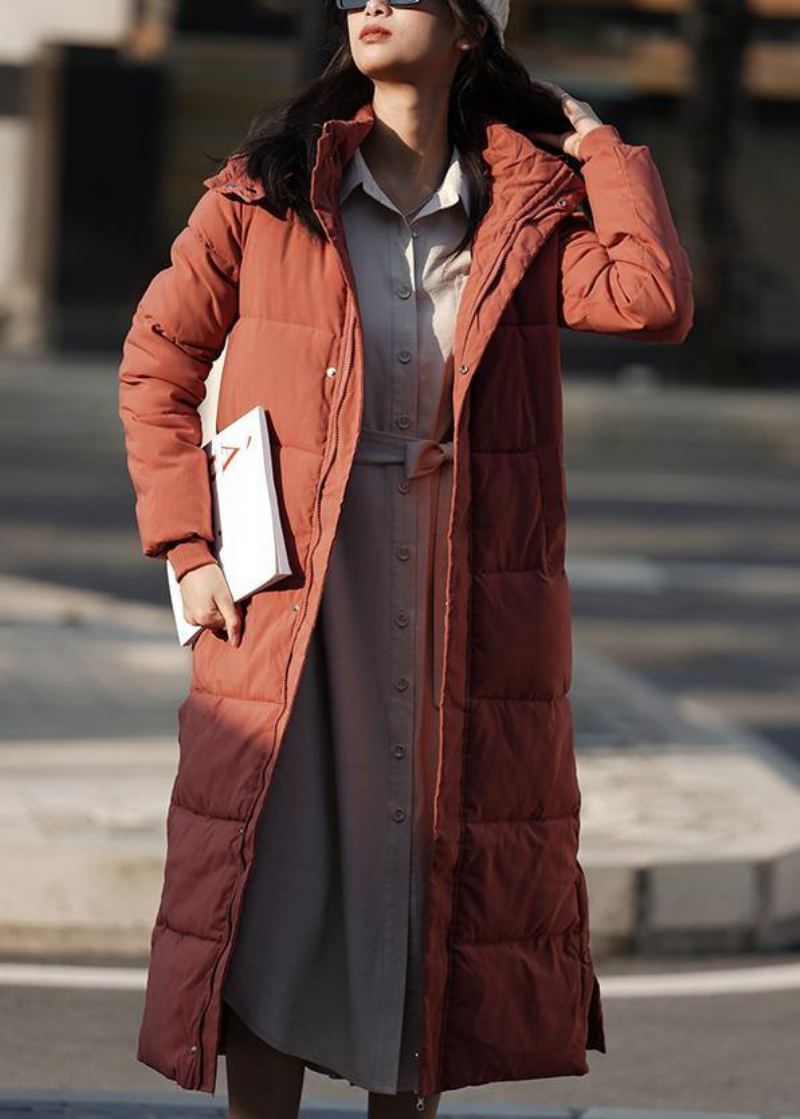 Manteau D'hiver Chaud Surdimensionné Élégant Vêtements D'extérieur Bordeaux À Capuche Et Fermeture Éclair