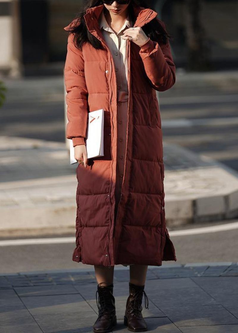 Manteau D'hiver Chaud Surdimensionné Élégant Vêtements D'extérieur Bordeaux À Capuche Et Fermeture Éclair - Doudounes femmes