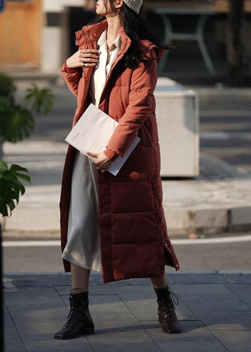 Manteau D'hiver Chaud Surdimensionné Élégant Vêtements D'extérieur Bordeaux À Capuche Et Fermeture Éclair - Doudounes femmes