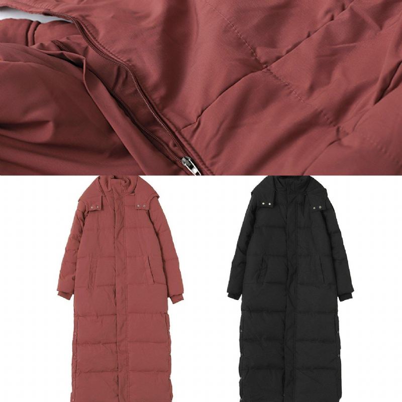 Manteau D'hiver Chaud Surdimensionné Élégant Vêtements D'extérieur Bordeaux À Capuche Et Fermeture Éclair - Doudounes femmes