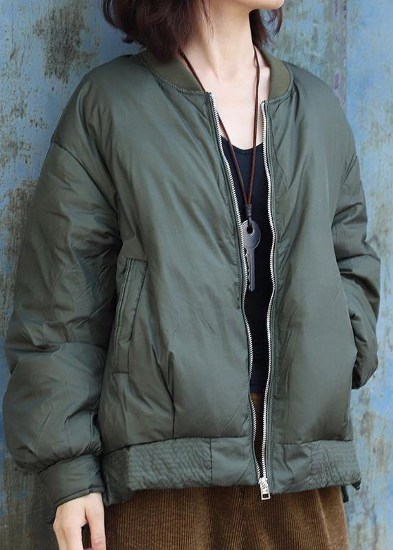 Manteau D'hiver Chaud Surdimensionné De Luxe Pour Femmes Vêtements D'extérieur À Col Montant Vert Armée Parkas Court Ouvert Sur Le Côté