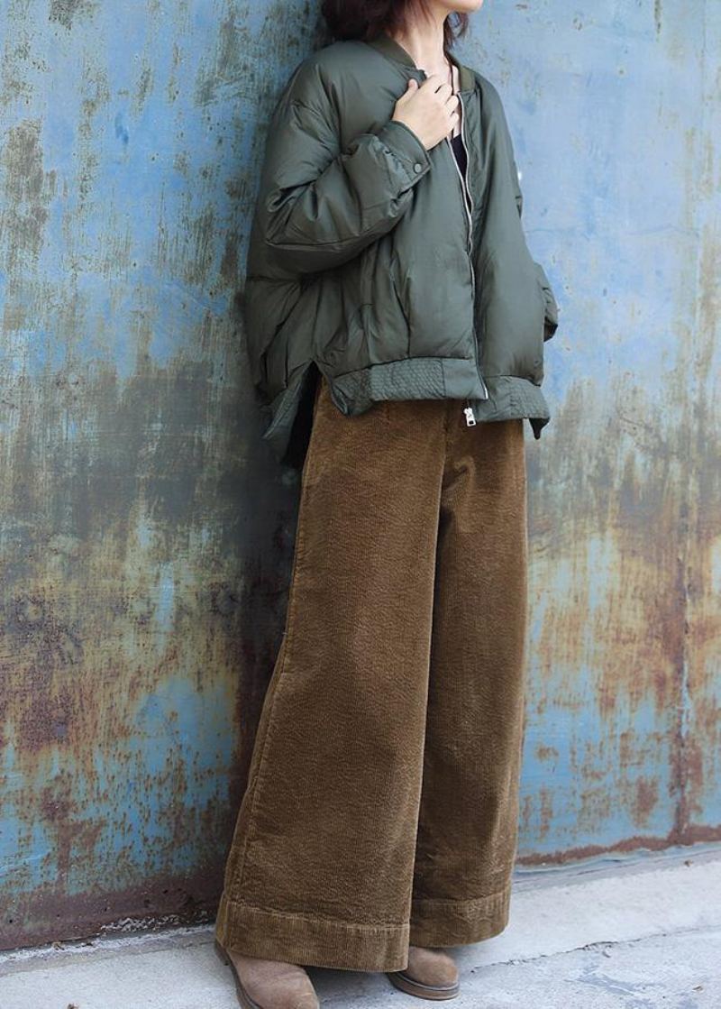 Manteau D'hiver Chaud Surdimensionné De Luxe Pour Femmes Vêtements D'extérieur À Col Montant Vert Armée Parkas Court Ouvert Sur Le Côté - Doudounes femmes